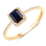 0.60 ct Genuine Blue Sapphire and White Diamond 14K Yellow Gold Ring