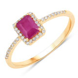 0.58 Carat Genuine Ruby and White Diamond 14K Yellow Gold Ring