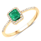 0.60 Carat Genuine Zambian Emerald and White Diamond 14K Yellow Gold Ring