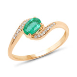 0.49 ct Genuine Zambian Emerald and White Diamond 14K Yellow Gold Ring for women