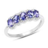 0.96 Carat Genuine Tanzanite and White Diamond 14K White Gold Ring
