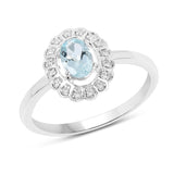 0.45 ct Genuine Aquamarine and White Diamond 14K White Gold Ring for women
