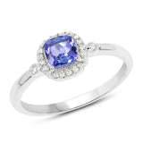 0.65 Carat Genuine Tanzanite and White Diamond 14K White Gold Ring