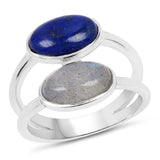 2.91 Carat Genuine Labradorite And Lapis .925 Sterling Silver Ring