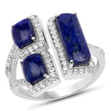 2.52 Carat Genuine Lapis And White Topaz .925 Sterling Silver Ring