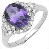 1.89 Carat Genuine Amethyst & White Topaz .925 Sterling Silver Ring