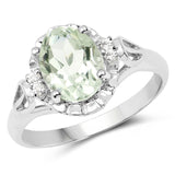 1.79 Carat Genuine Green Amethyst & White Topaz .925 Sterling Silver Ring