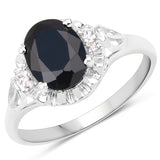14K White Gold Plated 2.59 ct.. t.w. Black Sapphire and White Topaz Ring in Sterling Silver