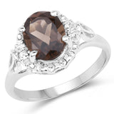 1.83 ct. Genuine Smoky Quartz and White Topaz .925 Sterling Silver Ring