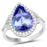 14K White Gold 5.17 Carat Genuine Tanzanite and White Diamond Ring