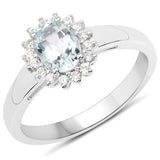 0.89 Carat Genuine Aquamarine and White Zircon .925 Sterling Silver Ring