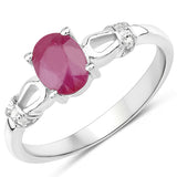 0.90 Carat Genuine Ruby and White Zircon .925 Sterling Silver Ring