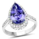14K White Gold 4.30 Carat Genuine Tanzanite and White Diamond Ring