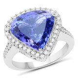 14K White Gold 7.36 Carat Genuine Tanzanite and White Diamond Ring