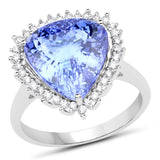 14K White Gold 6.88 Carat Genuine Tanzanite and White Diamond Ring