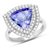 14K White Gold 4.64 Carat Genuine Tanzanite and White Diamond Ring