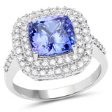 14K White Gold 3.88 ct Genuine Tanzanite and White Diamond Ring