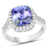 14K White Gold 4.13 Carat Genuine Tanzanite and White Diamond Ring
