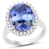 14K White Gold 7.31 Carat Genuine Tanzanite and White Diamond Ring
