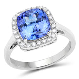 14K White Gold 3.88 Carat Genuine Tanzanite and White Diamond Ring
