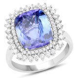 14K White Gold 5.29 ct. Genuine Tanzanite and White Diamond Ring