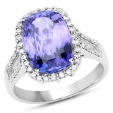 14K White Gold 5.53 ct Genuine Tanzanite and White Diamond Ring
