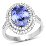 14K White Gold 3.34 Carat Genuine Tanzanite and White Diamond Ring
