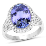 14K White Gold 5.31 Carat Genuine Tanzanite and White Diamond Ring
