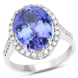 14K White Gold 8.84 Carat Genuine Tanzanite and White Diamond Ring