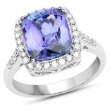 14K White Gold 4.83 Carat Genuine Tanzanite and White Diamond Ring