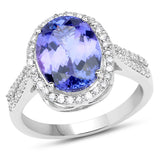14K White Gold 5.08 Carat Genuine Tanzanite and White Diamond Ring