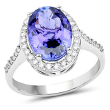 14K White Gold 4.55 Carat Genuine Tanzanite and White Diamond Ring
