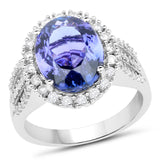 14K White Gold 5.38 Carat Genuine Tanzanite and White Diamond Ring