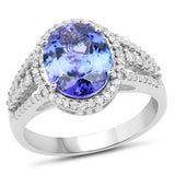 14K White Gold 3.21 Carat Genuine Tanzanite and White Diamond Ring