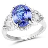 14K White Gold 4.61 ct. Genuine Tanzanite and White Diamond Ring