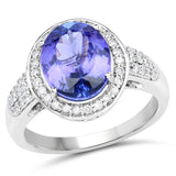 14K White Gold 4.33 Carat Genuine Tanzanite and White Diamond Ring