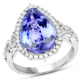 14K White Gold 6.59 Carat Genuine Tanzanite and White Diamond Ring