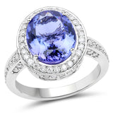 14K White Gold 5.14 Carat Genuine Tanzanite and White Diamond Ring
