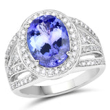 14K White Gold 4.59 Carat Genuine Tanzanite and White Diamond Ring