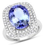 14K White Gold 7.81 Carat Genuine Tanzanite and White Diamond Ring