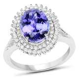 14K White Gold 4.75 Carat Genuine Tanzanite and White Diamond Ring