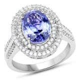 14K White Gold 3.92 Carat Genuine Tanzanite and White Diamond Ring