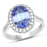 14K White Gold 3.94 ct. Genuine Tanzanite and White Diamond Ring