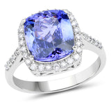 14K White Gold 4.31 Carat Genuine Tanzanite and White Diamond Ring