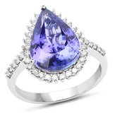14K White Gold 5.82 Carat Genuine Tanzanite and White Diamond Ring