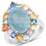 5.58 Carat Genuine Multi Stones .925 Sterling Silver Ring