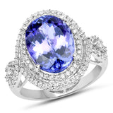 14K White Gold 6.31 Carat Genuine Tanzanite and White Diamond Ring