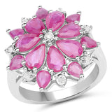 4.32 Carat Genuine Ruby and White Diamond .925 Sterling Silver Ring