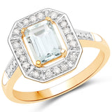 0.98 Carat Genuine Aquamarine and White Diamond 14K Yellow Gold Ring