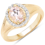 1.30 Carat Genuine Morganite and White Topaz .925 Sterling Silver Ring